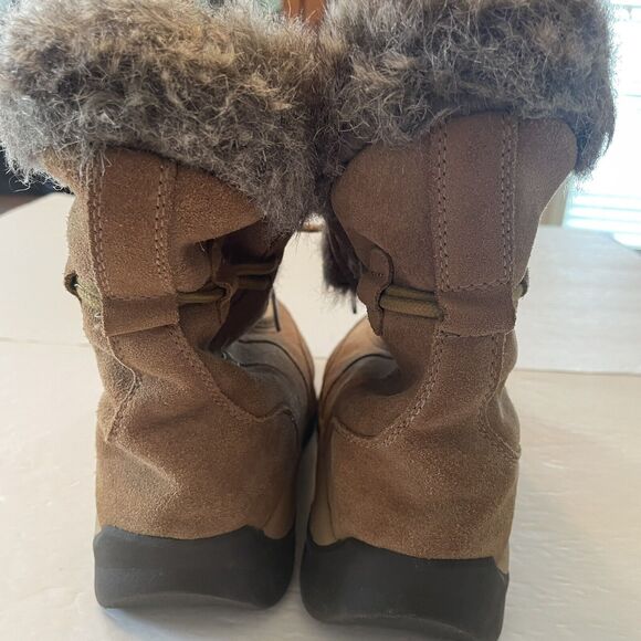 Lands' End Brown Suede Leather Faux Fur Winter Ankle Boots Womens 7.5B Moccasin - Picture 13 of 13